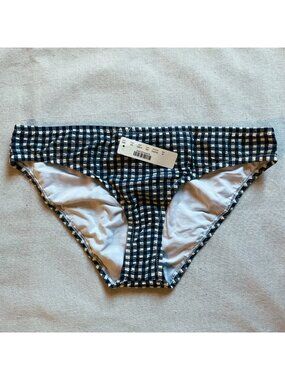 NWT J Crew Women’s Gingham Seersucker Bikini Bottom, Navy/White, Sz M